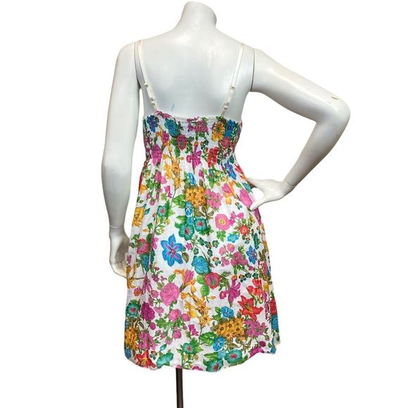 Women's Medium Summer Floral Sundress V Neck Thin Strap Knee Length Dress - Picture 6 of 7